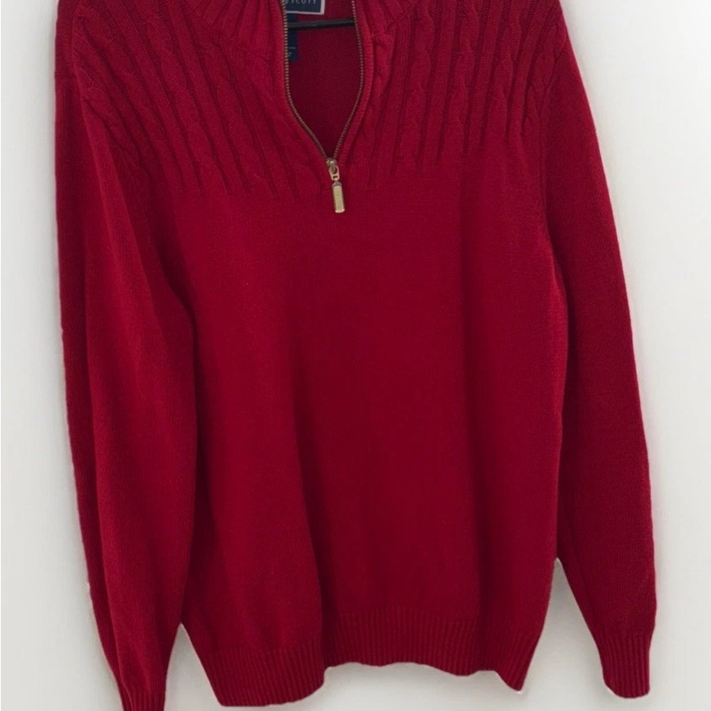 WOMENS KAREN SCOTT 1/4 ZIP 💯  COTTON CABLE PULLOVER COLOR RED L